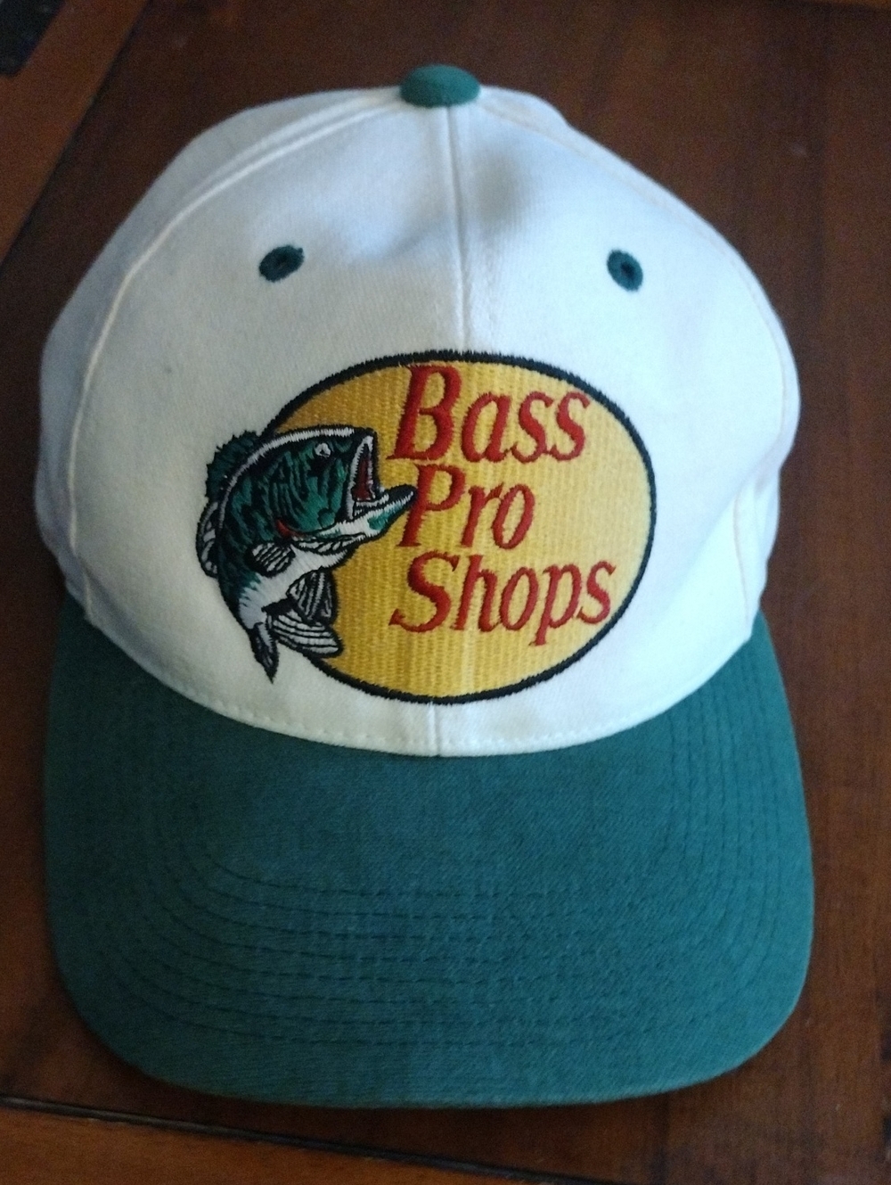 Bass Pro Shops White & Teal Baseball Cap with Embroidered Fish Logo